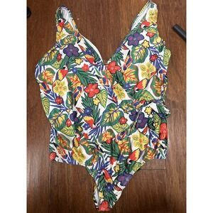 ModCloth Tropical Toucan Parrot Floral Wrap One Piece Swimsuit 2X